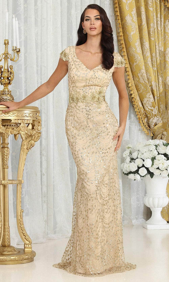 May Queen MQ2062 - Cap Sleeve Glitter Evening Dress