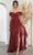 May Queen MQ2063 - Off Shoulder Hi-Low Prom Gown Prom Dresses 6 / Burgundy
