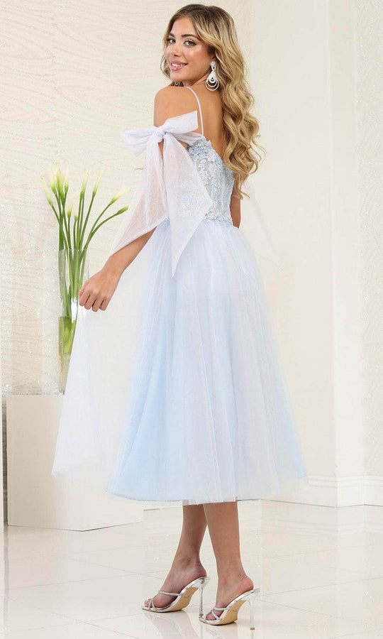 May Queen MQ2089 - Bow Off Shoulder Sleeve Prom Dress