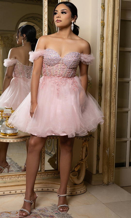 May Queen MQ2193 - Ruffled Sleeve Layered A-Line Dress