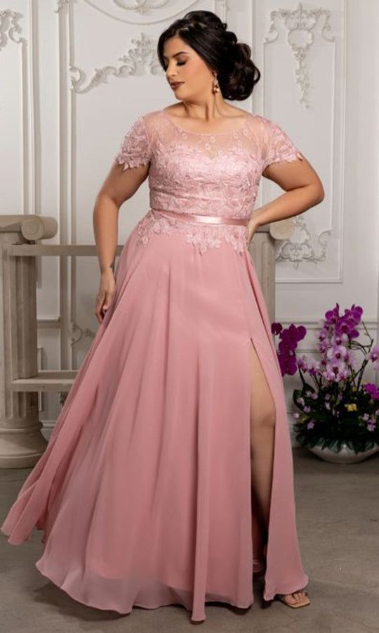 May Queen MQ2223 - Illusion Lace Bodice Scoop Neck Formal Gown