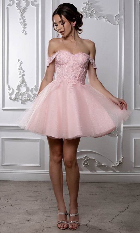May Queen MQ2224 - Embroidered Draped Off Shoulder Cocktail Dress