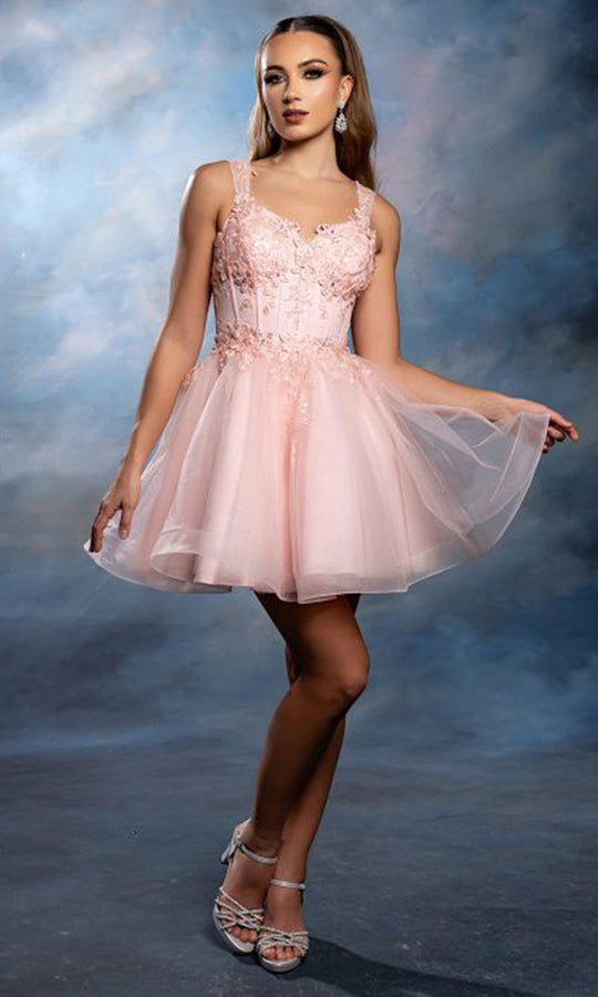 May Queen MQ2225 - 3D Floral Accent Sweetheart Flared Mini Dress