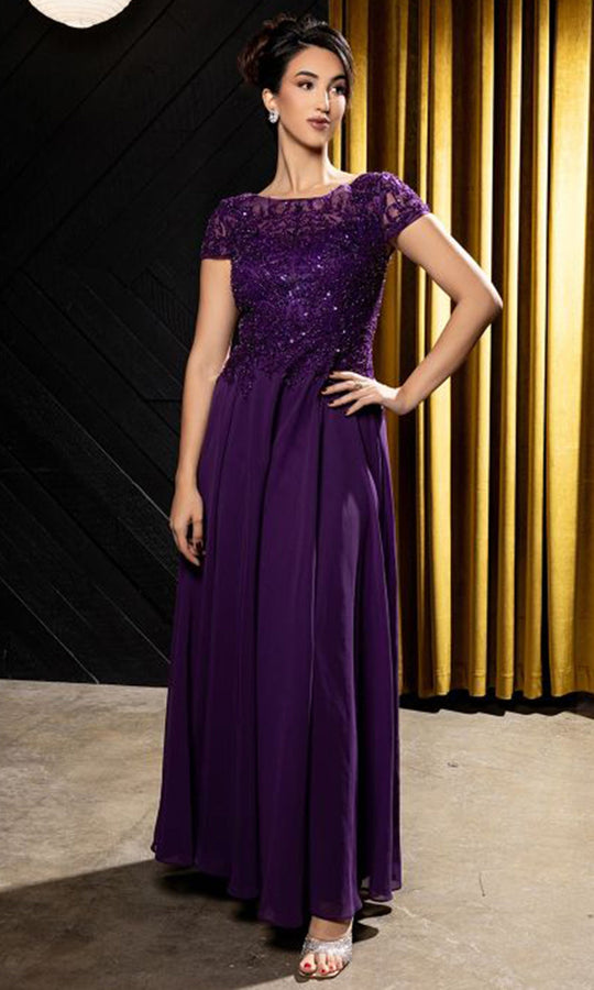 May Queen MQ2239 - Bateau Neck Beaded Applique Formal Gown