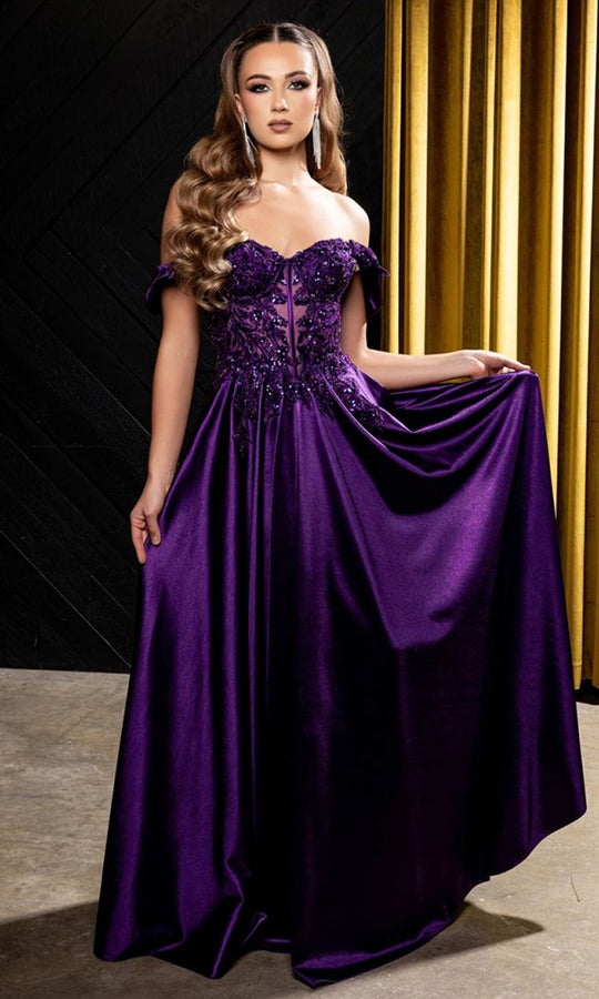 May Queen MQ2240 - Embroidered Off Shoulder A Line Gown