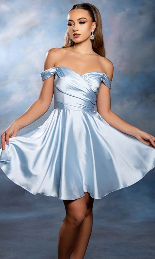 May Queen MQ2245 - Pleated Off Shoulder Cocktail Dress