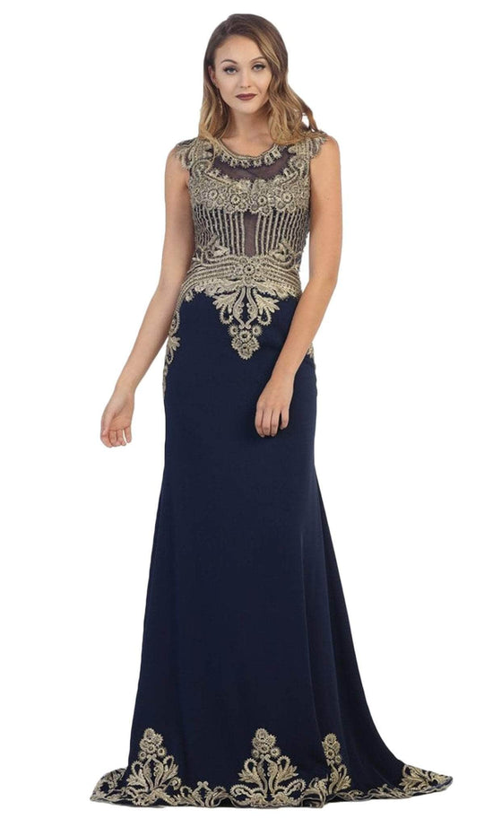 May Queen RQ-7436 - Illusion Jewel Gilded Evening Gown Special Occasion Dress 4 / Champagne