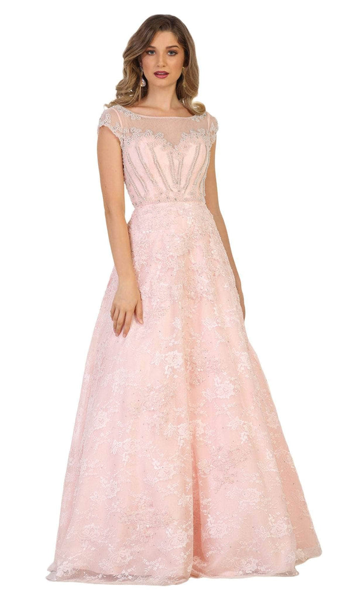 May Queen RQ7612 - Illusion Bateau Embellished Formal Dress Special Occasion Dress 10 / Blush
