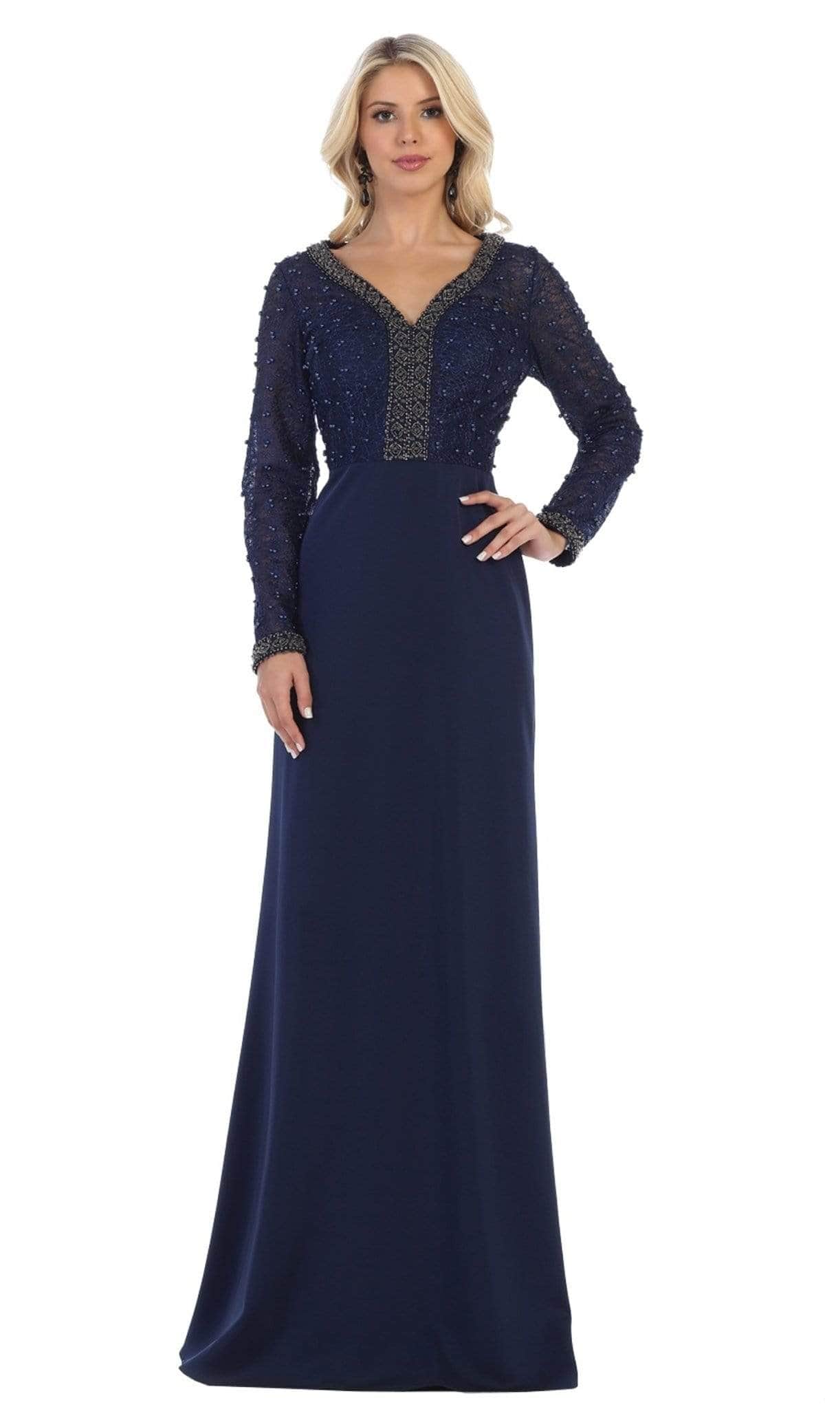 May Queen RQ7692 - Long Sleeve Column Formal Dress Couture Candy May Queen RQ7692 - Long Sleeve Column Formal Dress Couture Candy