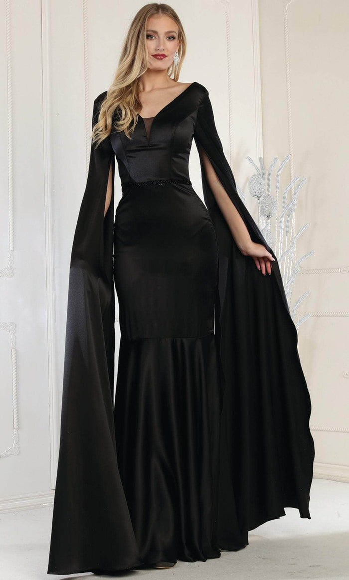 May Queen RQ7961 - Cape Sleeve Evening Dress Evening Dresses 18 / Black