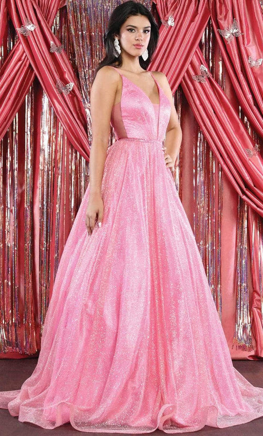 May Queen RQ7983 - Sleeveless Glitter V Neck Ballgown