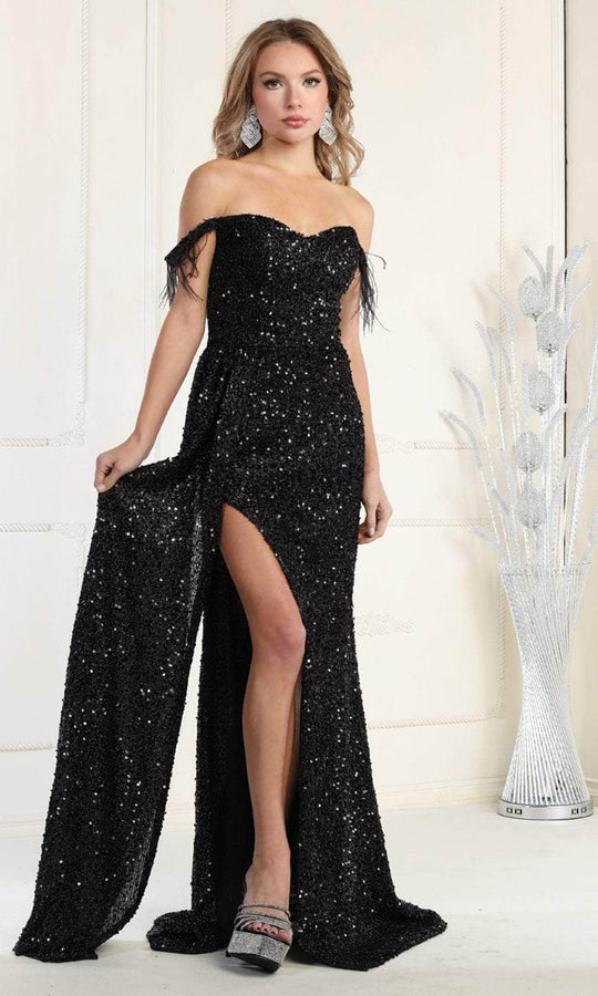 May Queen RQ7988 - Sequin Off Shoulder Prom Dress