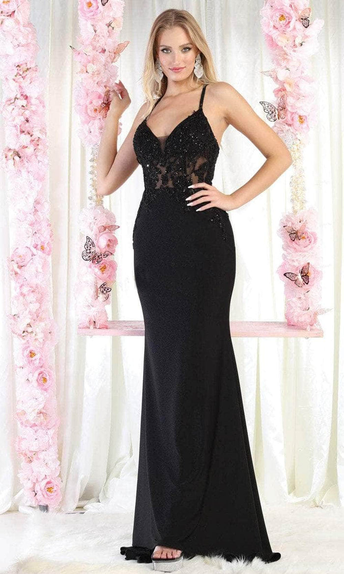 May Queen RQ7991 - Embellished Sleeveless Evening Dress Evening Dresses 2 / Black