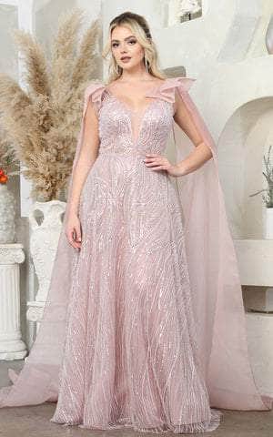 May Queen RQ7998 - Long Cape A-Line Evening Gown Evening Dresses 4 / Rosegold