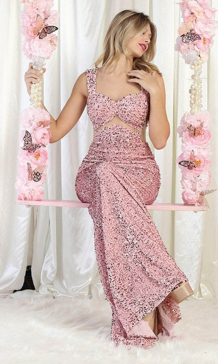 May Queen RQ8004 - Sequin Illusion Midriff Prom Dress Prom Dresses 2 / Blush