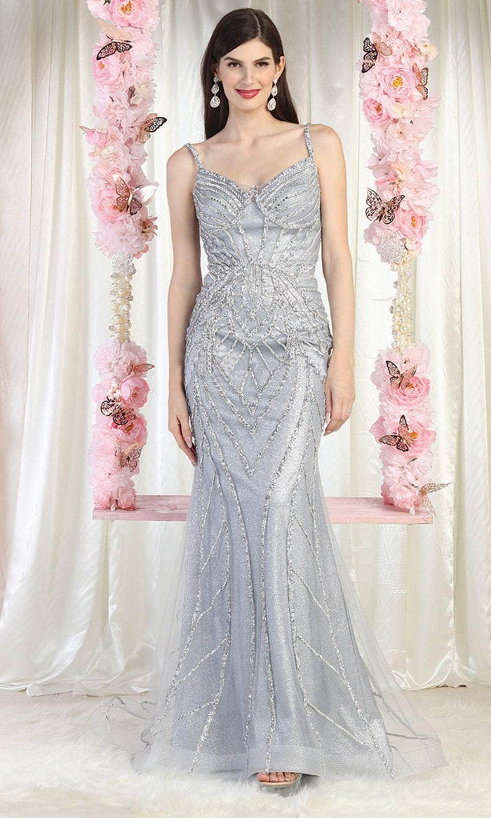 May Queen RQ8023 - Sleeveless Sequined Long Gown Evening Dresses 4 / Dustyblue