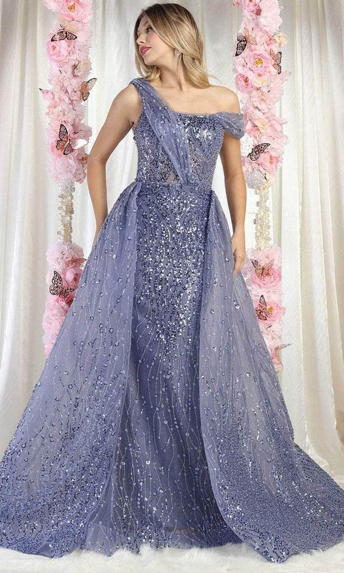 May Queen RQ8029 - Straight-Across Beaded Evening Gown Evening Dresses 4 / Dustyblue