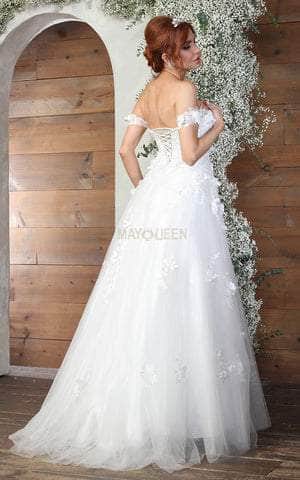 May Queen RQ8034 - Draped Sleeve Embroidered Bridal Gown