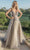 May Queen RQ8035 - Embellished Plunging V-Neck Prom Gown Special Occasion Dress 4 / Charcoal/Nude