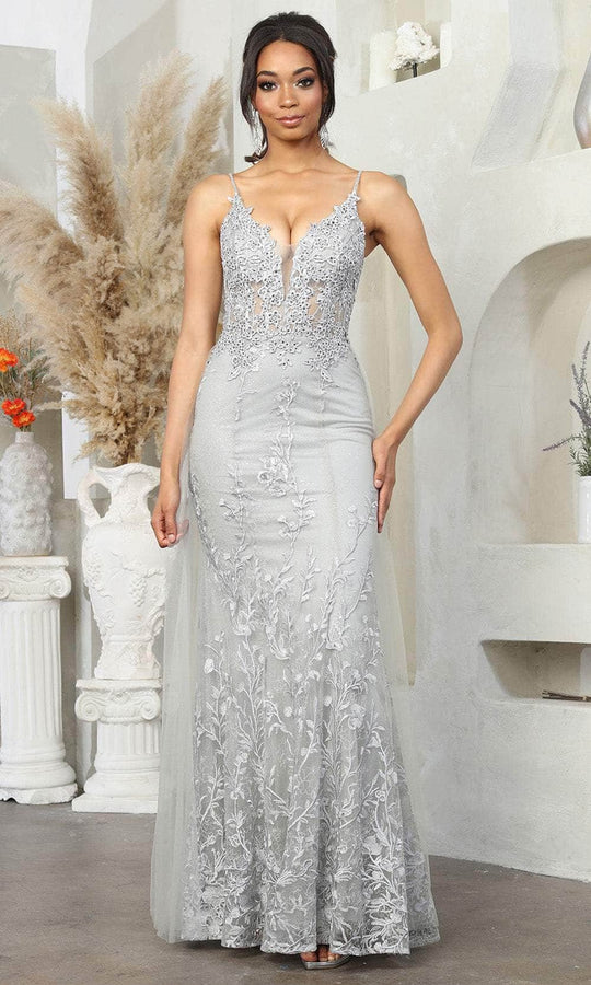 May Queen RQ8051 - Illusion Overskirt V-Neck Prom Gown