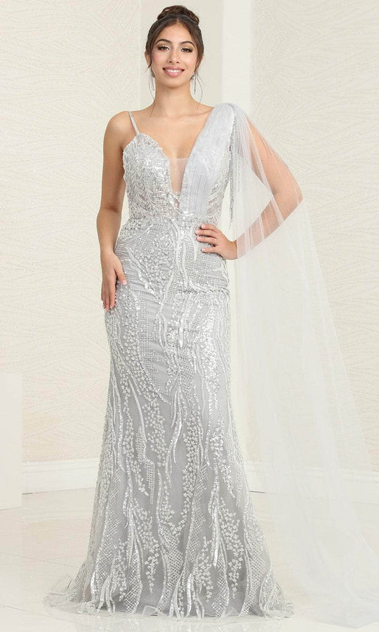 May Queen RQ8066 - Illusion Cape Beaded Prom Gown