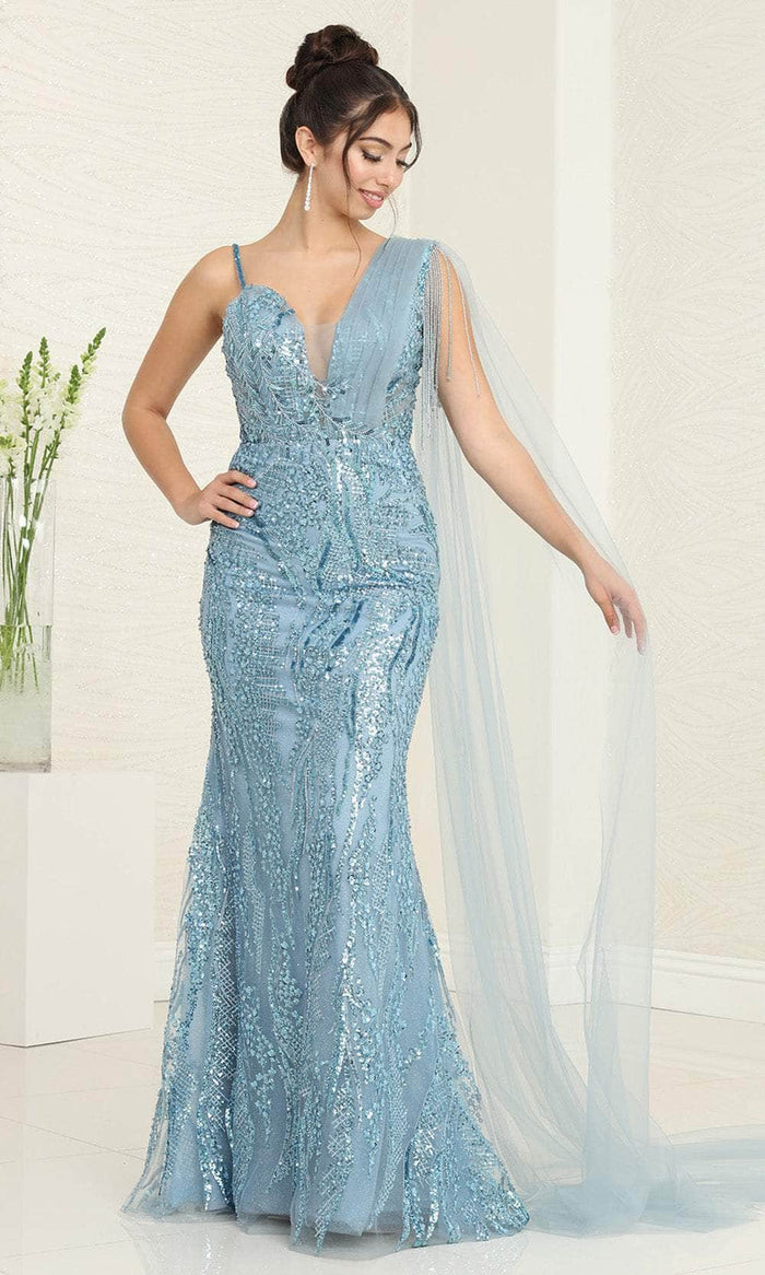May Queen RQ8066 - Illusion Cape Beaded Prom Gown Prom Dresses 4 / Dustyblue