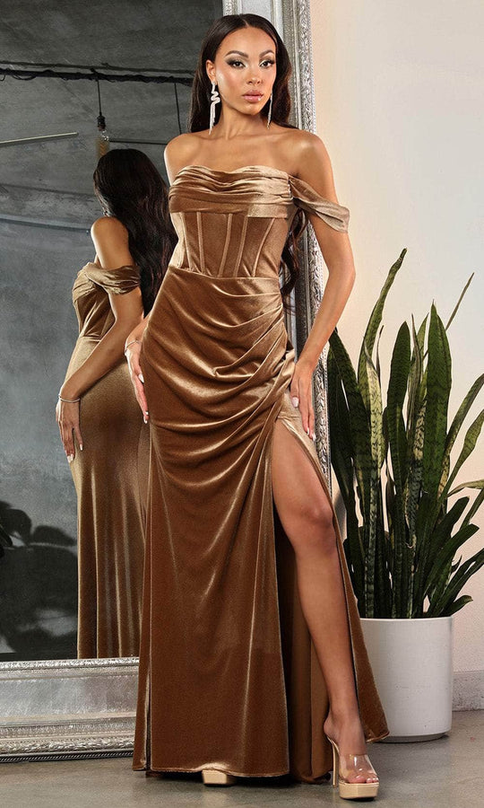 May Queen RQ8069 - Off Shoulder Velvet Prom Dress