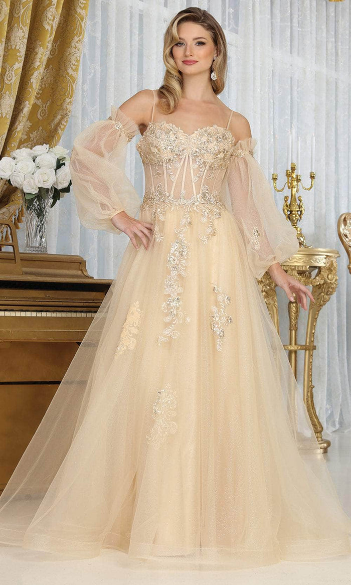 May Queen RQ8073 - Sweetheart Illusion Corset Prom Gown Prom Dresses 4 / Champagne