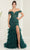May Queen RQ8093 - Off Shoulder Feather Skirt Prom Gown Prom Dresses 4 / Huntergreen