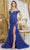May Queen RQ8093 - Off Shoulder Feather Skirt Prom Gown Prom Dresses 4 / Royal
