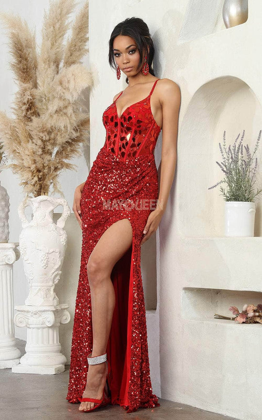 May Queen RQ8106 - Cut Glass Prom Dress with Slit