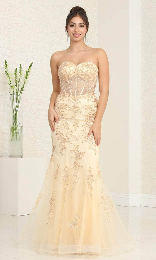 May Queen RQ8118 - Strapless Appliqued Mermaid Prom Gown