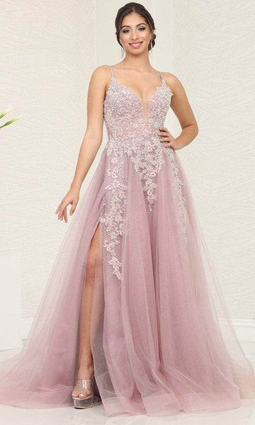 Long Sleeve Rose Evening Gown Royal Blue Prom Corset Prom Dress Designs May  Queen RQ8137 Foliage