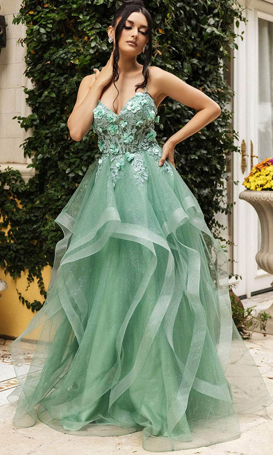 May Queen RQ8158 - 3D Floral Applique Layered Prom Gown