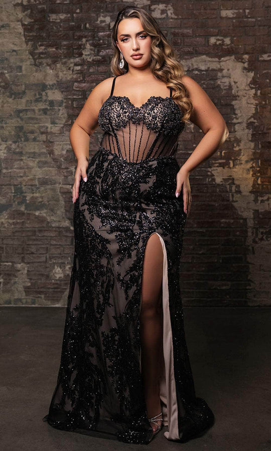 May Queen RQ8160 - Sleeveless Sheer Corset Prom Gown