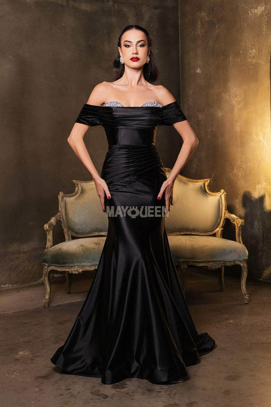 May Queen RQ8189 - Off Shoulder Satin Mermaid Gown