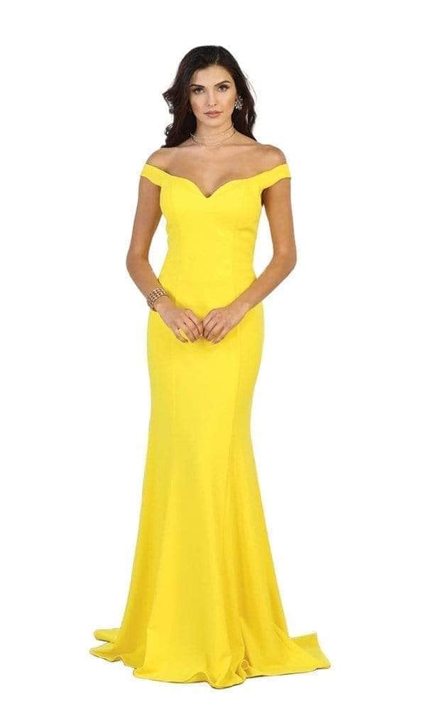 May Queen Sweetheart Notch Off Shoulder Sheath Gown MQ1489 - 1 pc Ivory in Size 16 CCSALE 6 / Yellow