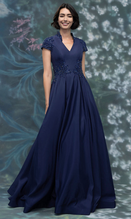 MGNY By Mori Lee 2070018 - Collar V-Neckline Beaded Applique Gown