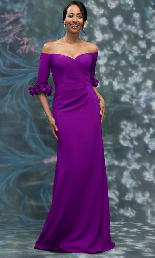 MGNY By Mori Lee 2070026 - Ruffled Cuff Off Shoulder Crepe Gown