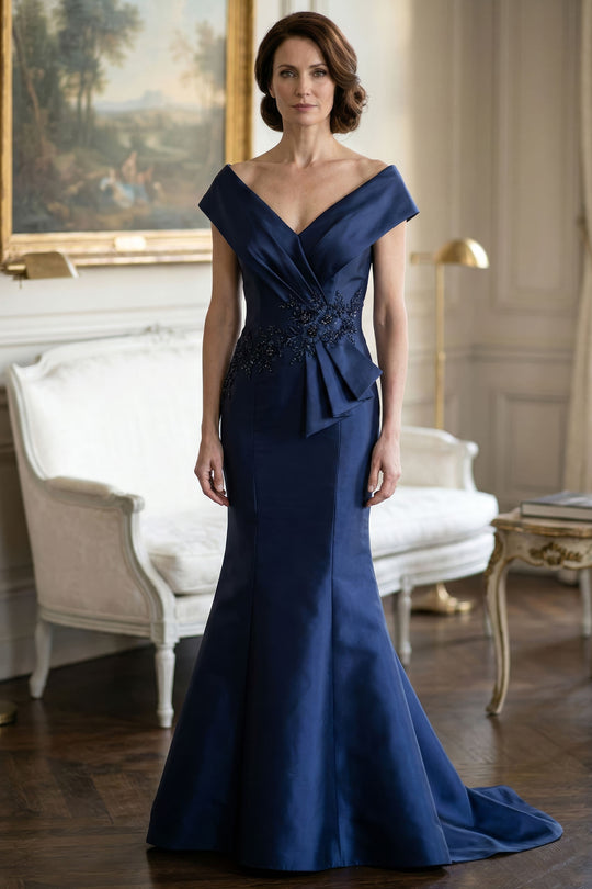 MGNY By Mori Lee 2070053 - Beaded Floral Surplice V-Neck Evening Gown