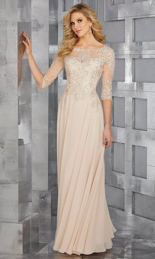 MGNY By Mori Lee 71622SC - Quarter Sleeve A-Line Formal Dress Mother of the Bride Dresses 16 / Champagne