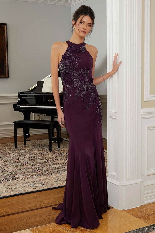 MGNY By Mori Lee 72828 - Floral Halter Evening Gown