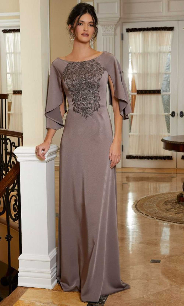 MGNY by Mori Lee 72829 - Cape Sleeve A-Line Evening Gown Special Occasion Dress 00 / Mocha