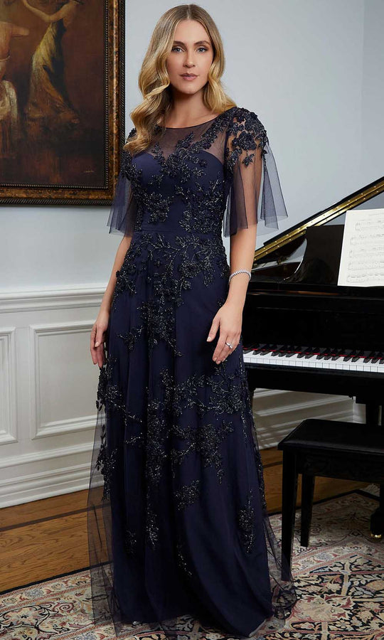 MGNY By Mori Lee 72837 - Floral Beaded Illusion Evening Gown