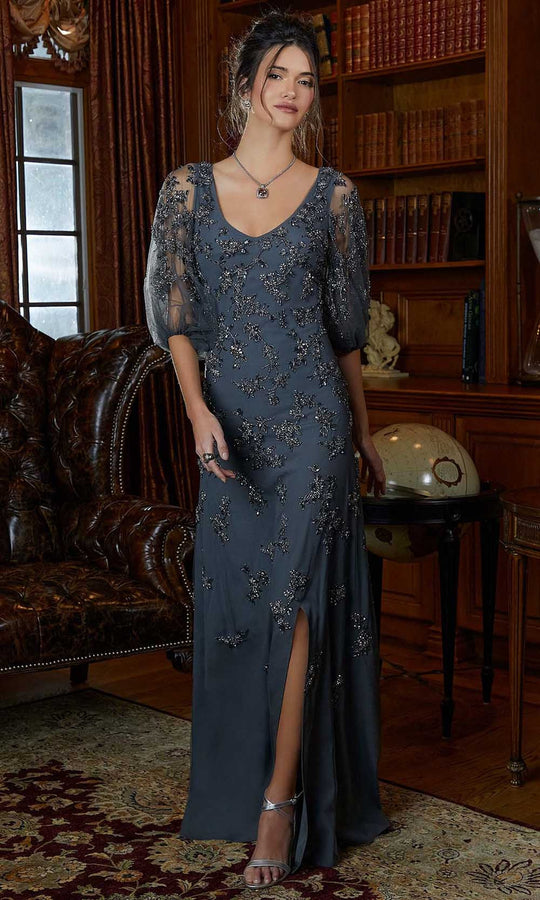 MGNY By Mori Lee 72844 - Puff Sleeve Beaded Evening Gown