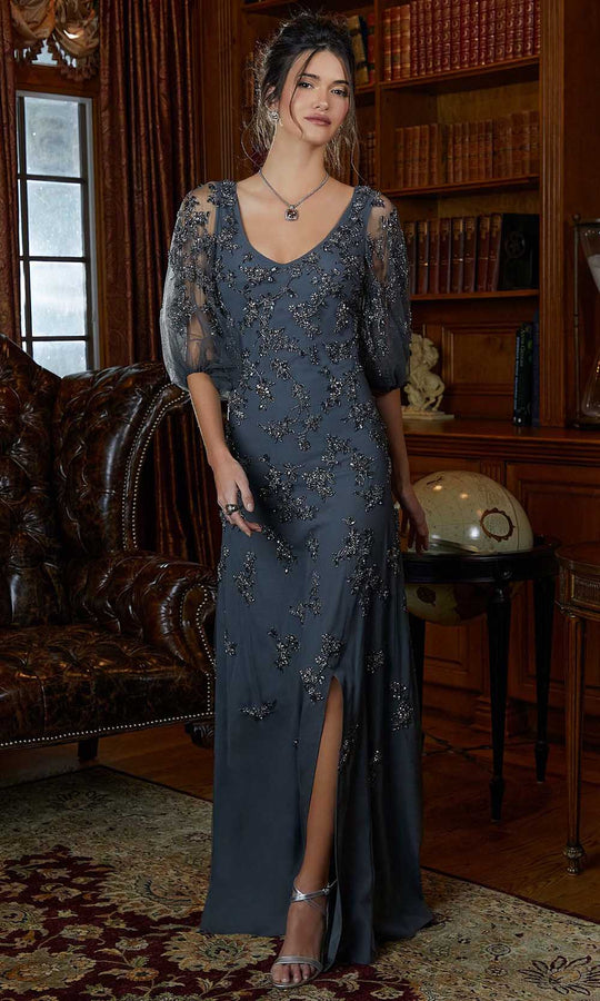 MGNY By Mori Lee 72844 - Puff Sleeve Beaded Evening Gown