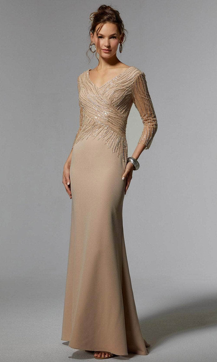 MGNY by Mori Lee 72916 - Beaded V-Neck Evening Dress Evening Dresses 00 / Champagne