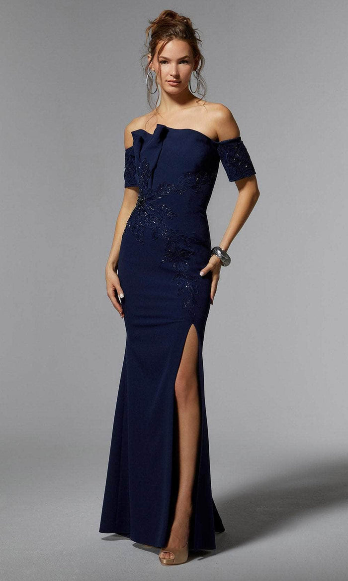 MGNY by Mori Lee 72919 - Pleated Off Shoulder Evening Dress Evening Dresses 00 / Navy