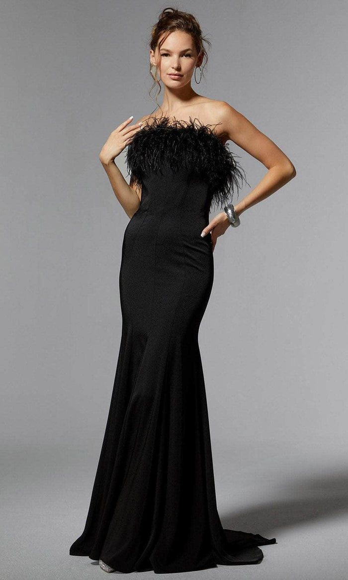 MGNY by Mori Lee 72923 - Feather Trimmed Evening Dress Evening Dresses 00 / Black