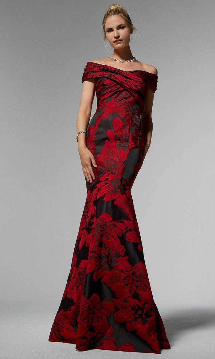 MGNY by Mori Lee 72924 - Off Shoulder Brocade Evening Dress Evening Dresses 00 / Black/Red